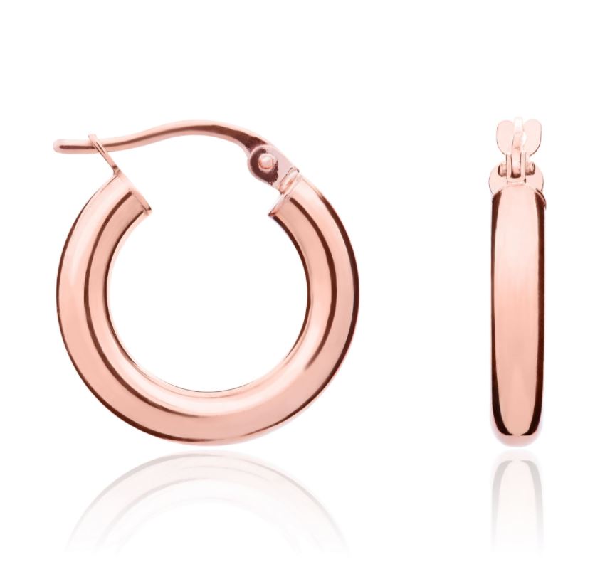 9ct Rose Gold Polished Tube Hoop Earrings – 16x3mm