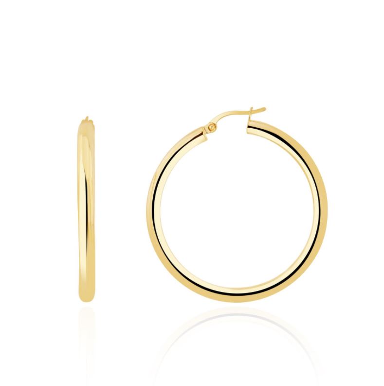9ct Yellow Gold Round Polished Hoop Earrings - 37x3mm