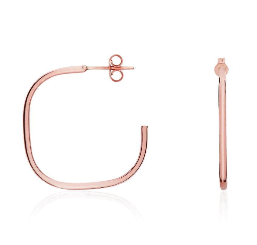 9ct Rose Gold Round Tube Cushion Shape Hoop Earrings with Peg & Scroll Fittings – 25x1.5mm