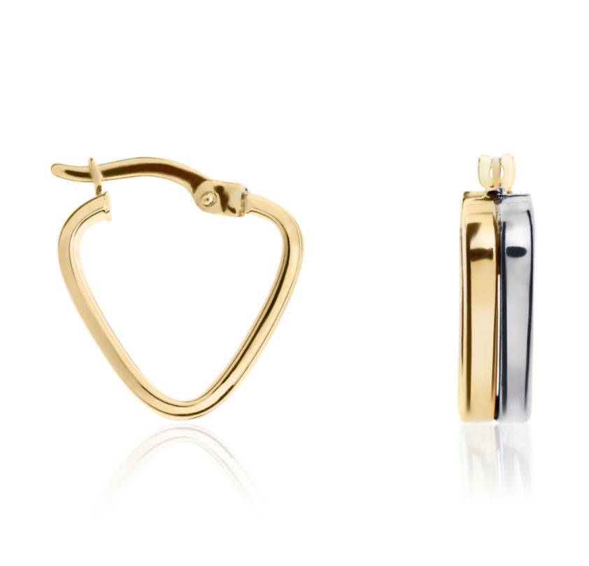 9ct Two Tone White And Yellow Gold Two Row Triangle Hoop Earrings – 16x15mm