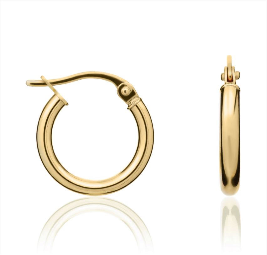 9ct Yellow Gold Polished Tube Hoop Earrings — 14x2mm