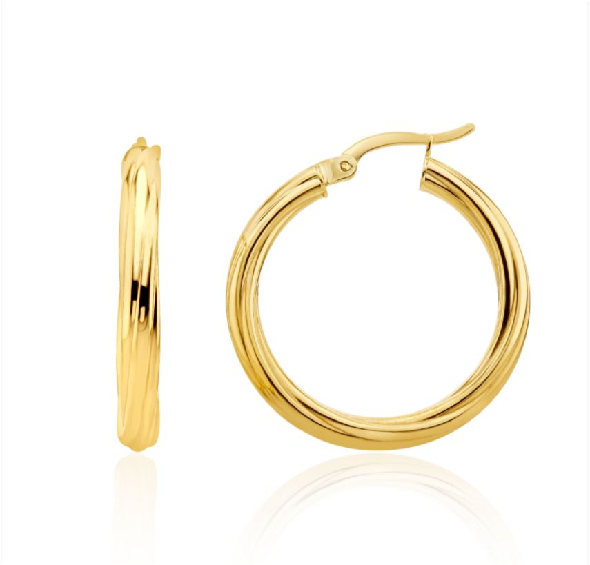 9ct Yellow Gold Twist Hoop Earrings – 26x3mm