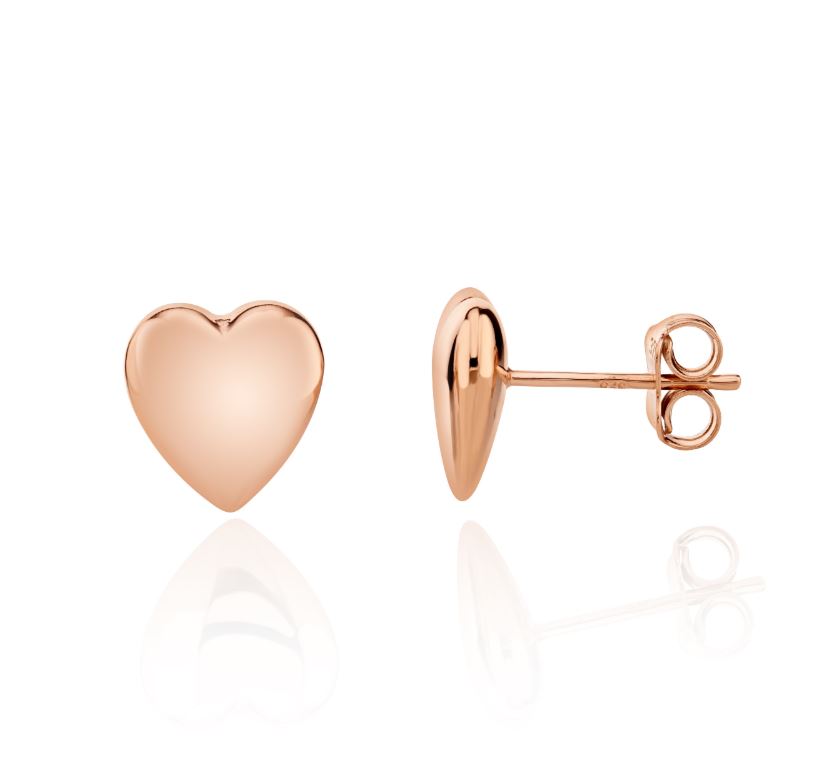 9ct Rose Gold Polished Heart Stud Earrings — 10mm