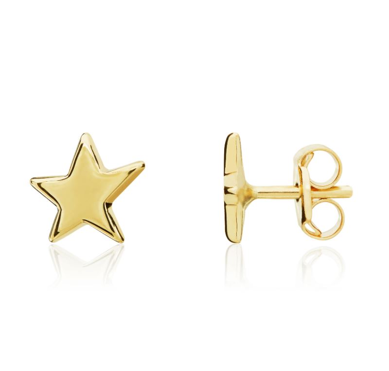 9ct Yellow Gold Polished Puff Five-Point Star Stud Earrings — 6.5mm