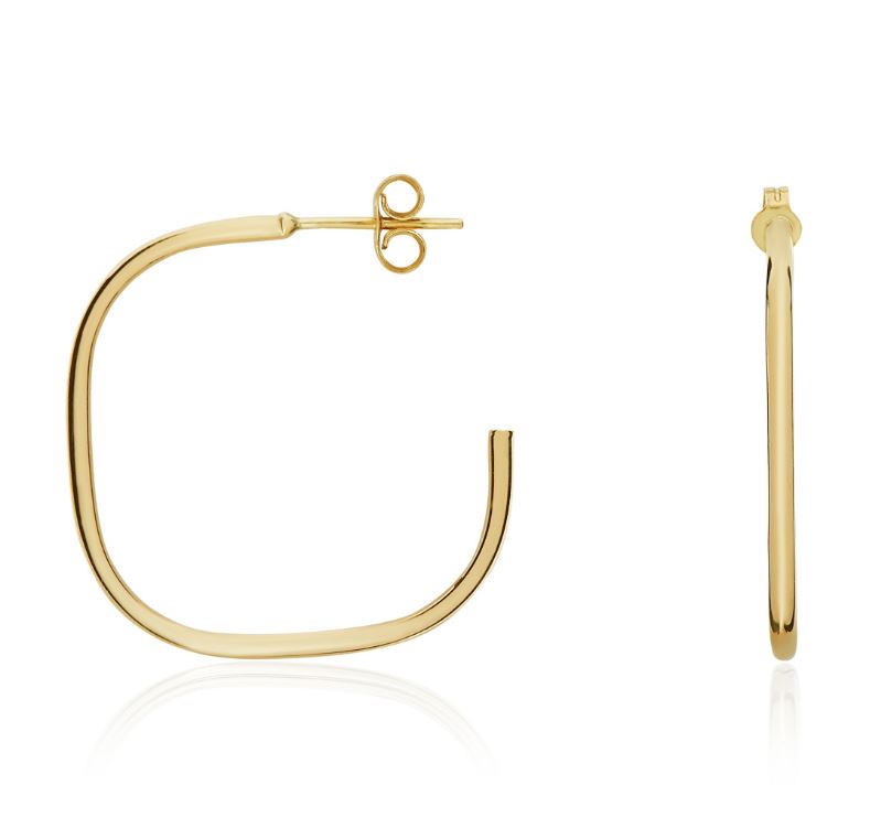 9ct Yellow Gold Cushion Shape Hoop Earrings — 25x1.5mm