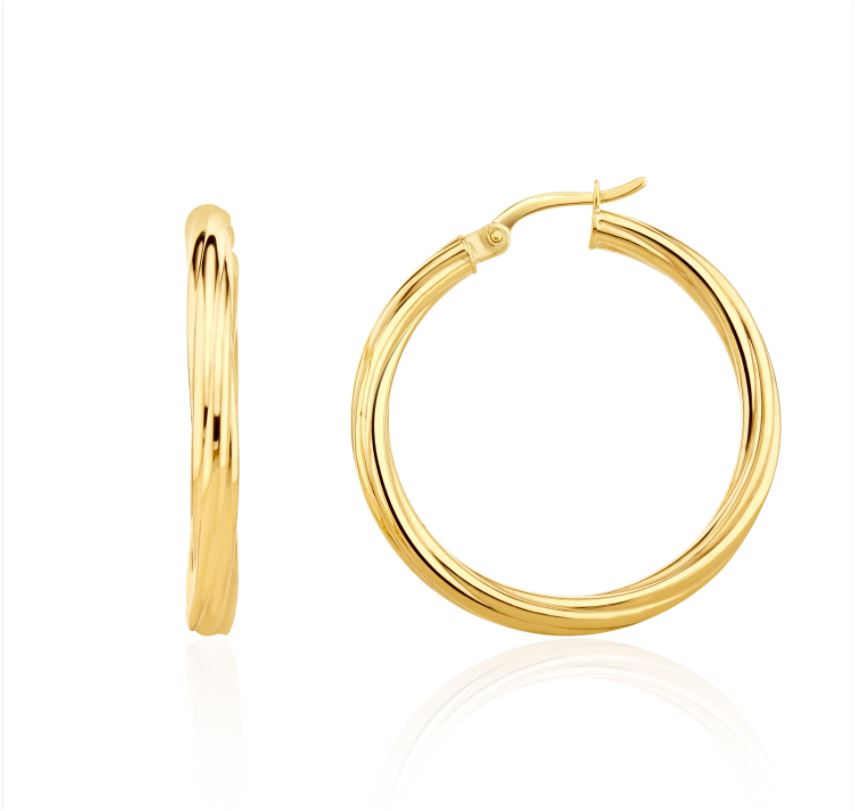 9ct Yellow Gold Twist Hoop Earrings – 31x3mm