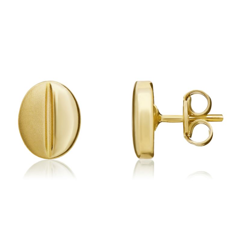 9ct Yellow Gold Polished And Satin Finish Coffee Bean Stud Earrings — 8x7mm