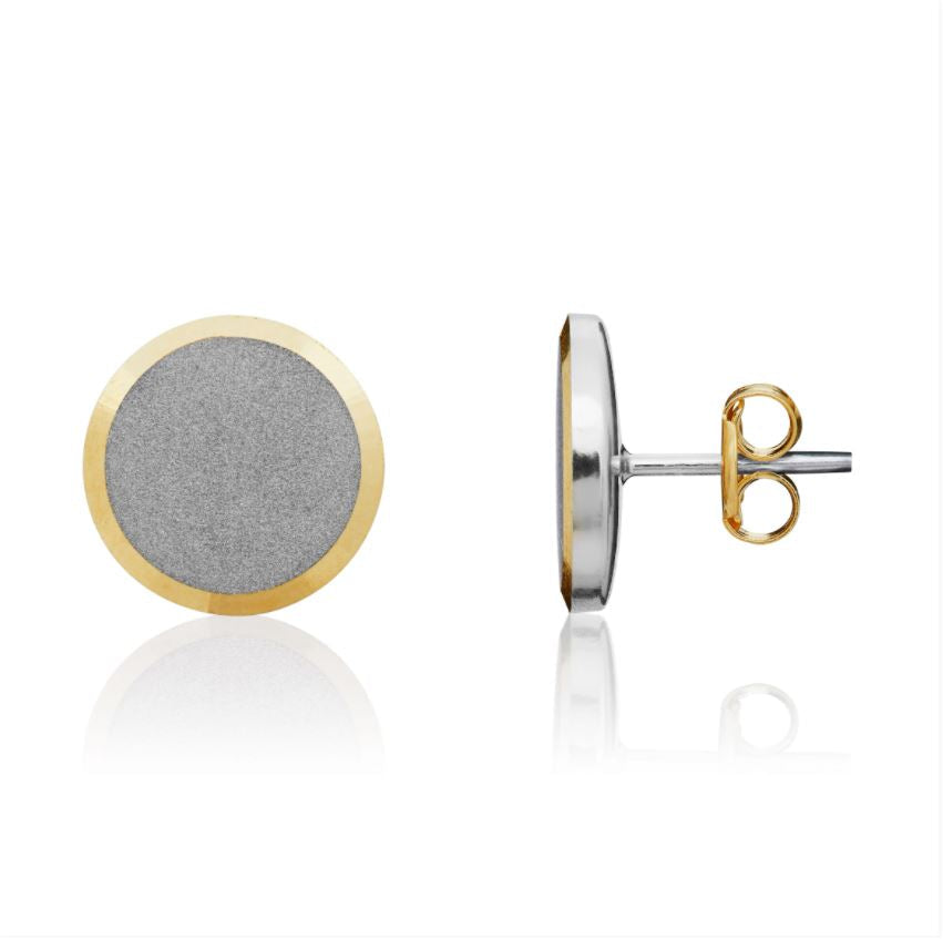 9ct Two Tone White and Yellow Gold Satin Disc Stud Earrings — 10.5mm