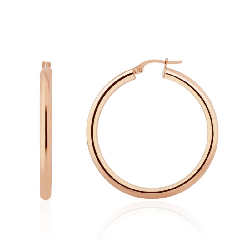 9ct Rose Gold Polished Hoop Earrings - 36x3mm
