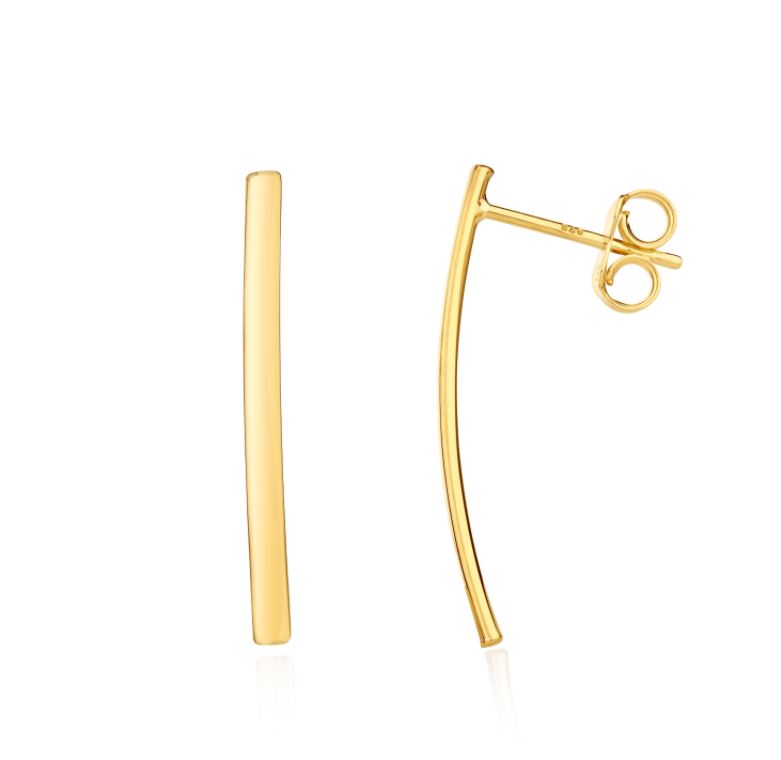 9ct Yellow Gold Curved Bar Drop Earrings – 26x2mm