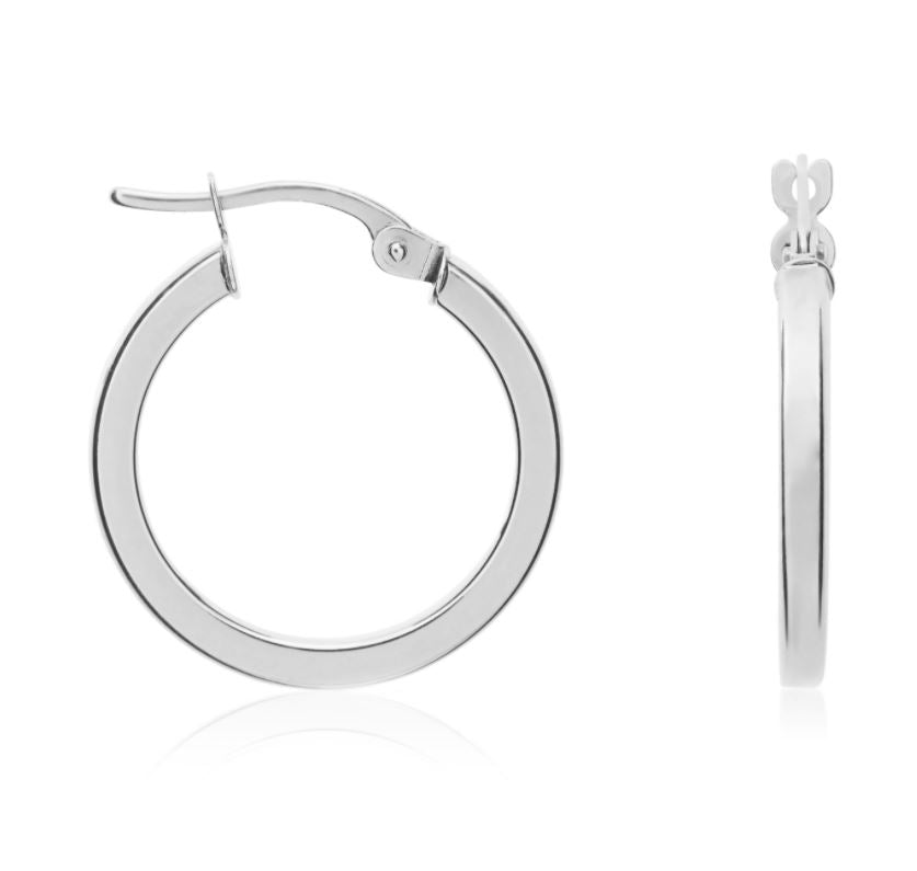 9ct White Gold Square Tube Round Hoop Earrings – 19x2mm
