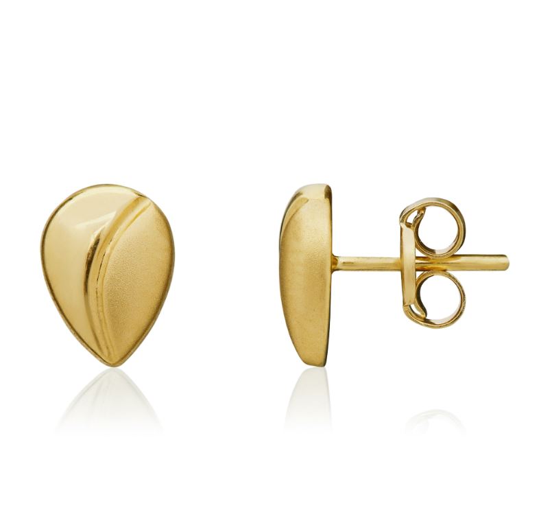 9ct Yellow Gold Polished And Satin Finish Pear Shaped Stud Earrings — 5.8mm