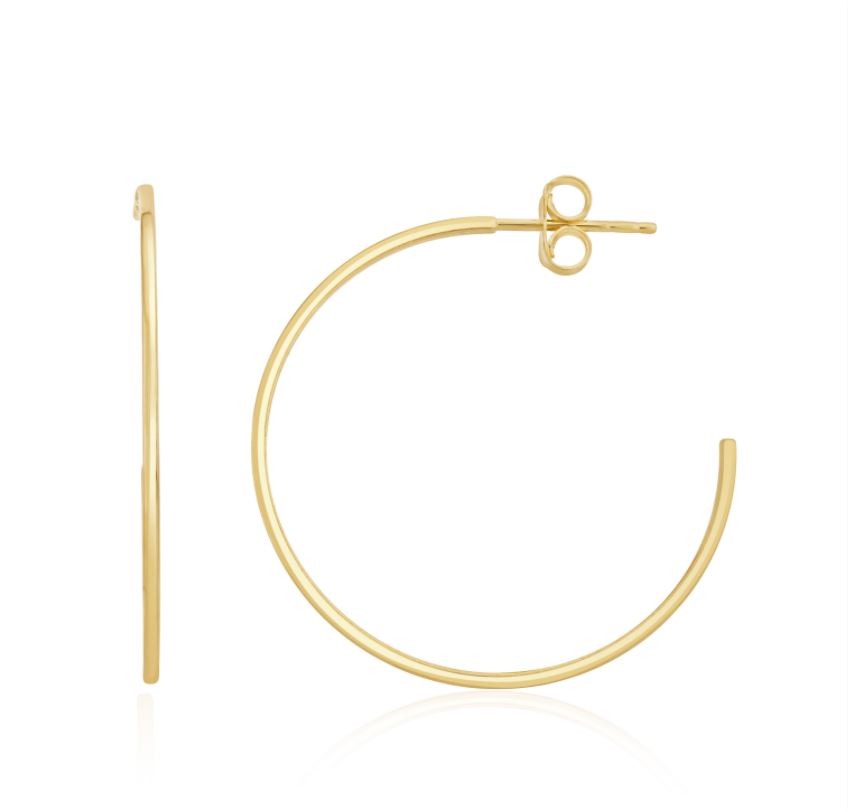 9ct Yellow Gold Square Tube Hoop Earrings with Peg and Scroll Fittings – 32x1mm