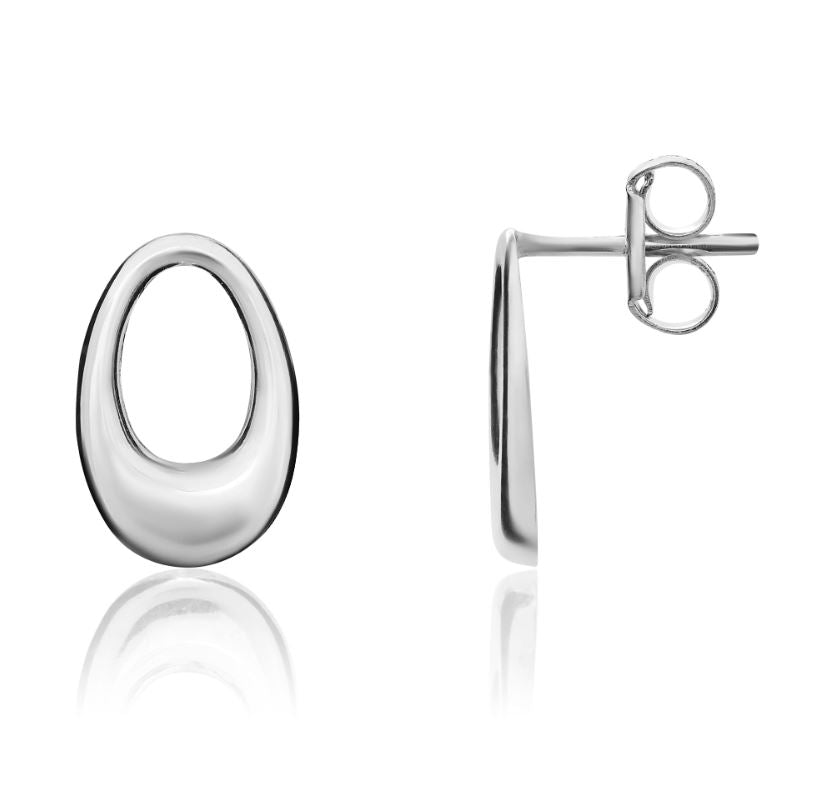 9ct White Gold Open Oval Stud Earrings — 11 x 7mm