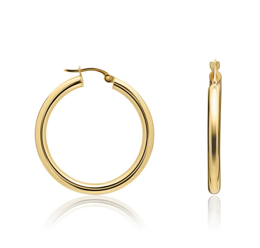 9ct Yellow Gold Polished Tube Hoop Earrings – 31x3mm
