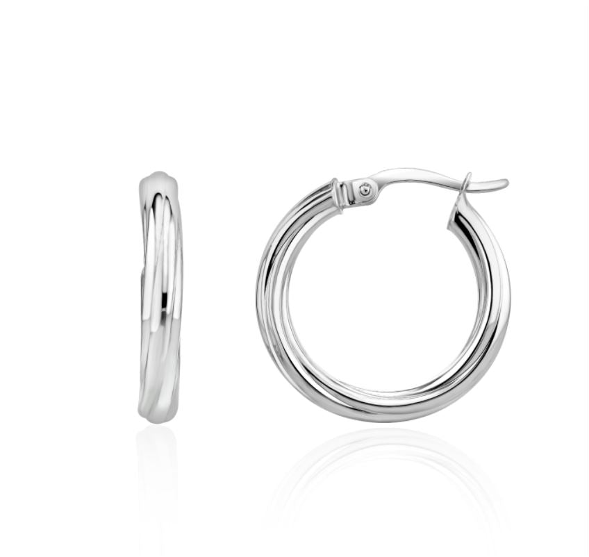 9ct White Gold Twist Hoop Earrings – 21x3mm