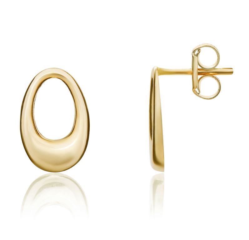 9ct Yellow Gold Open Oval Stud Earrings - 11x7mm