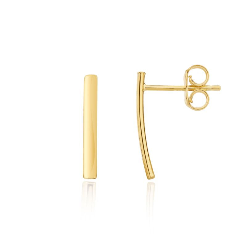 9ct Yellow Gold Curved Bar Drop Earrings – 16x2mm