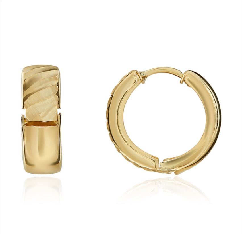 9ct Yellow Gold Striped Satin Huggie Earrings – 15x5mm