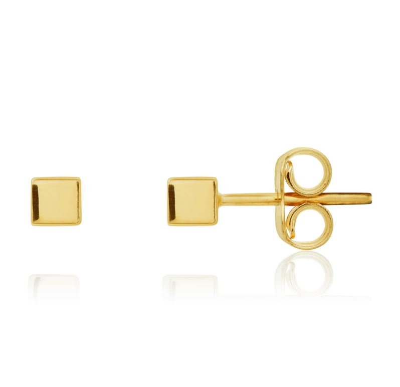 9ct Yellow Gold Polished Cube Stud Earrings — 3mm