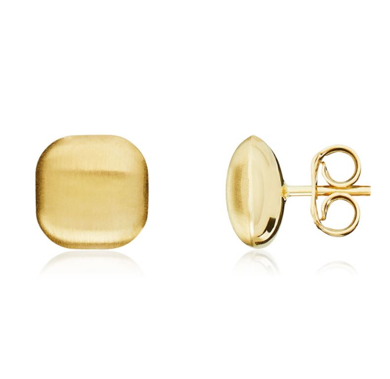 9ct Yellow Gold Satin Cushion Stud Earrings - 8mm