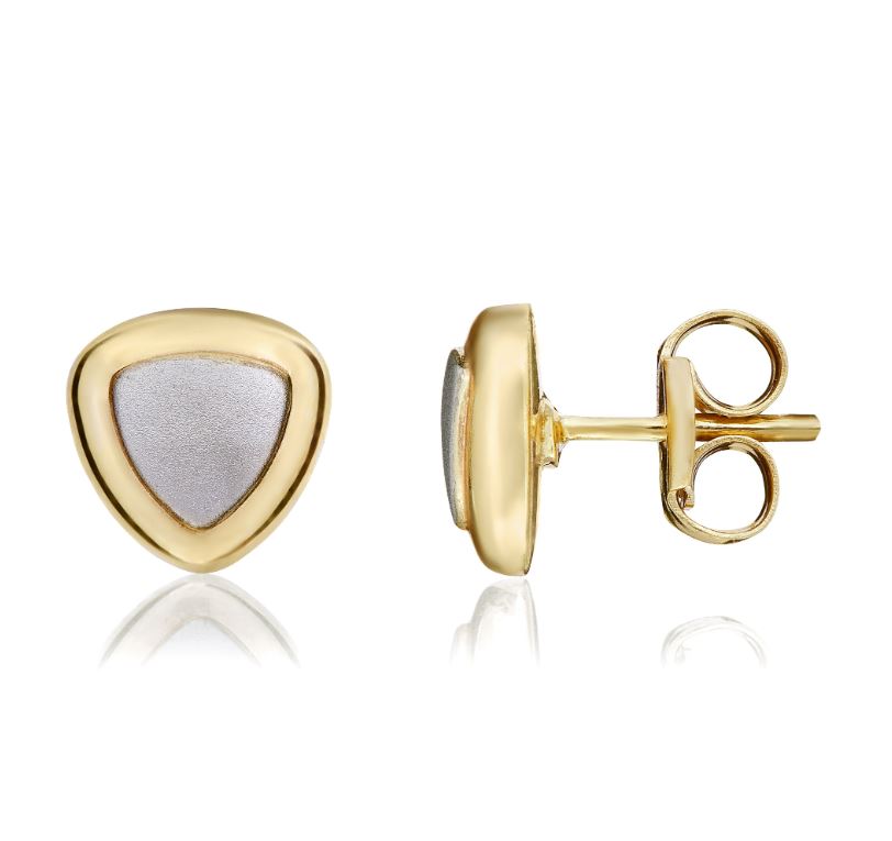 9ct Yellow and White Gold Triangular Stud Earrings – 7.3mm