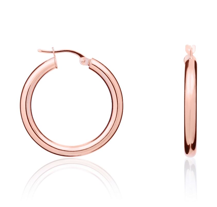9ct Rose Gold Polished Tube Hoop Earrings – 26x3mm