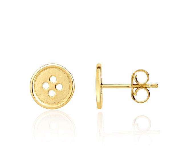 9ct Yellow Gold Polished Button Disc Stud Earrings with Four-Hole Detail — 9mm