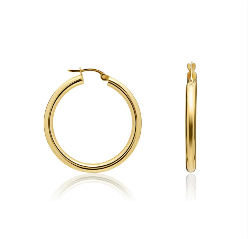 9ct Yellow Gold Polished Tube Hoop Earrings – 26x3mm