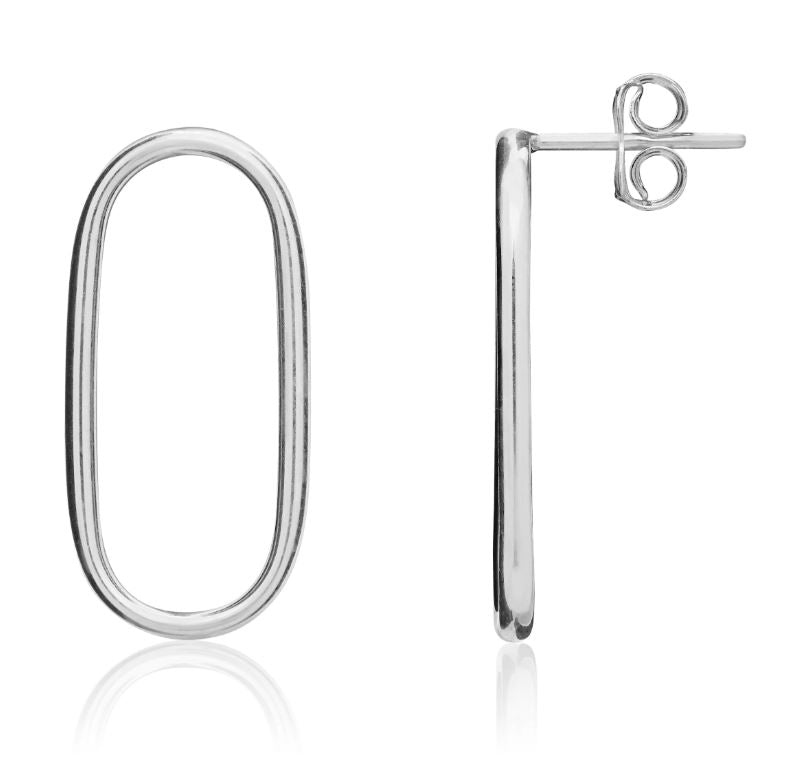 9ct White Gold Open Oval Stud Earrings — 11.5 x 7mm
