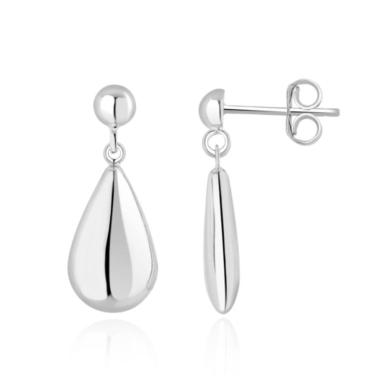 9ct White Gold Polished Pear Shaped Drop Earrings – 22x8.5mm