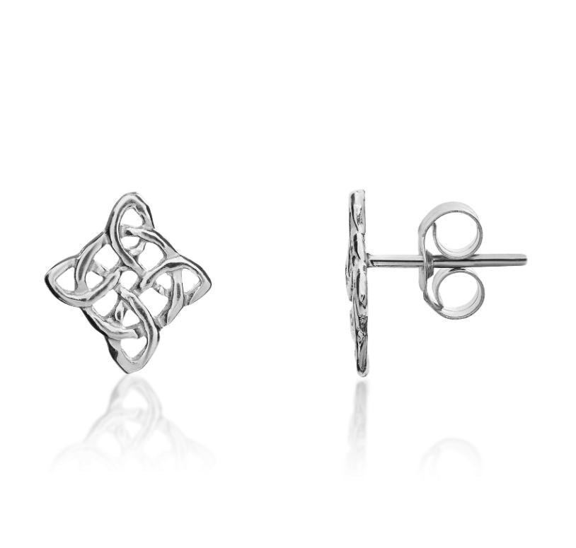 9ct White Gold Polished Openwork Celtic Knot Quatrefoil Stud Earrings — 7mm