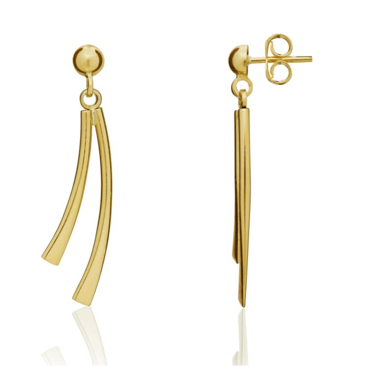 9ct Yellow Gold Two Row Curve Drop Earrings – 31mm