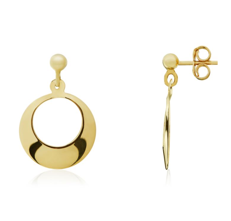 9ct Yellow Gold Flat Open Circle Drop Earrings – 21x14mm