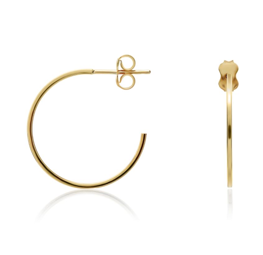 9ct Yellow Gold Square Tube Hoop Earrings with Peg and Scroll Fittings – 22x1mm
