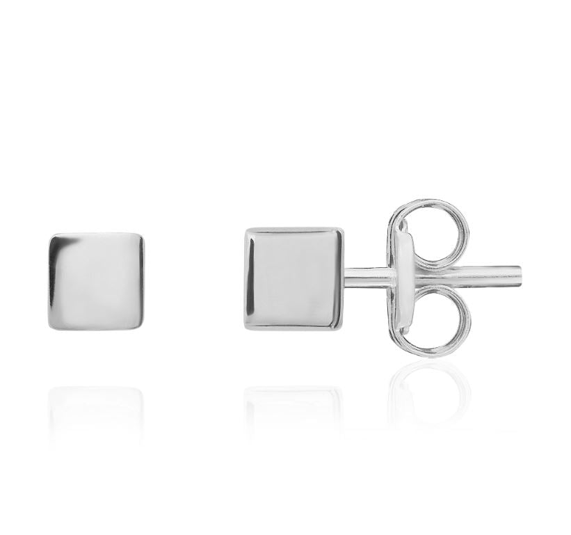 9CT White Gold Polished 4mm Cube Stud Earrings — 4mm