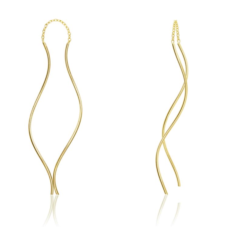 9ct Yellow Gold Ribbon Pull-Through Drop Earrings — 65mm