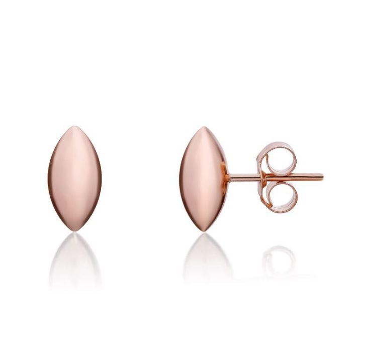 9ct Rose Gold Polished 3D Marquise Shape Stud Earrings — 10x5mm
