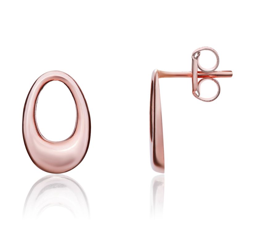 9ct Rose Gold Open Oval Polished Flat Stud Earrings — 11x7mm