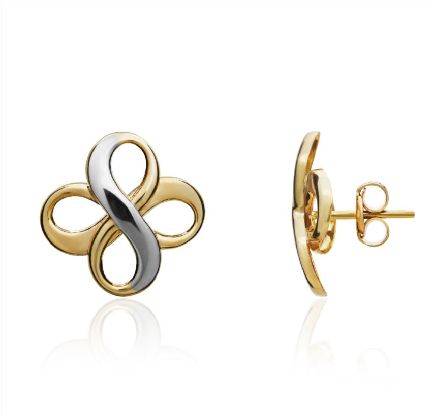 9ct Two Tone White and Yellow Gold Double Infinity Stud Earrings — 12mm