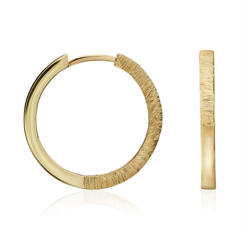 9ct Yellow Gold Brushed Finish Front Square Section Huggie Earrings – 17.5x2mm