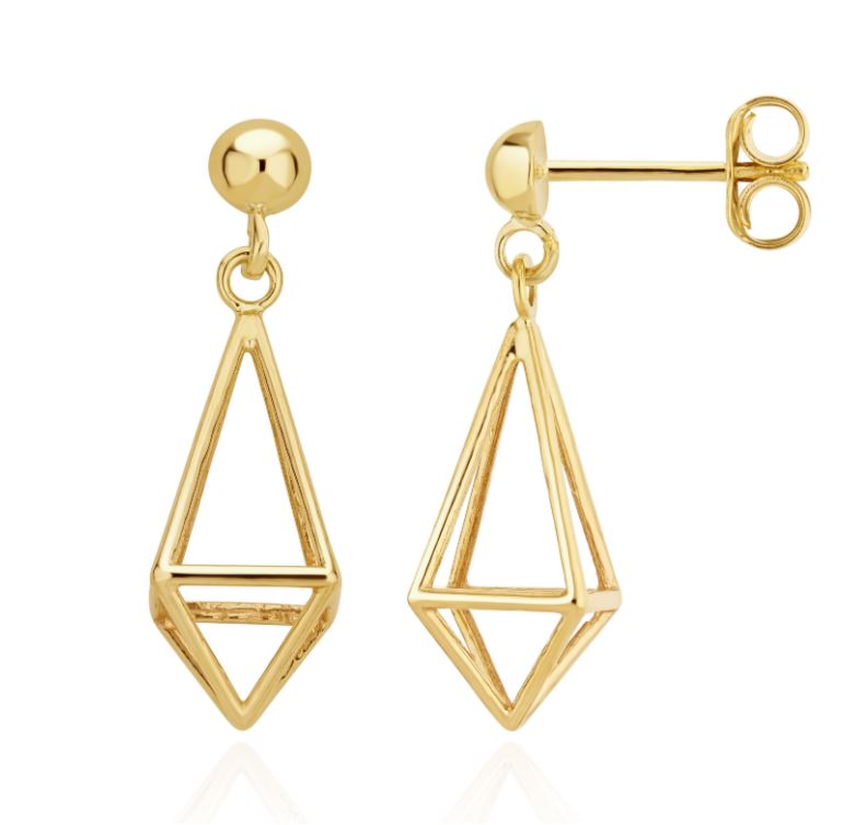 9ct Yellow Gold 3D Kite Drop Earrings – 25mm