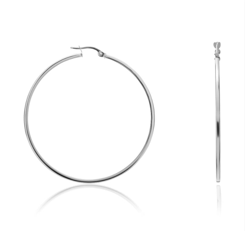 9ct White Gold Square Tube Hoop Earrings – 48x1.5mm