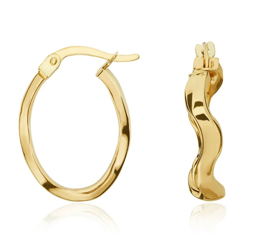 9ct Yellow Gold Polished Wavy Oval Hoop Earrings — 21x15.5mm