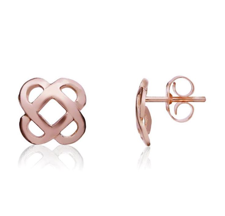 9ct Rose Gold Cushion Shape Celtic Style Knot Stud Earrings — 7mm