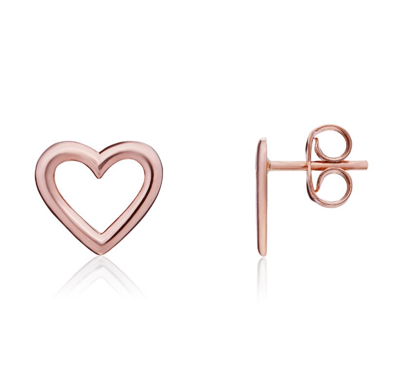 9ct Rose Gold Polished Open Heart Stud Earrings — 10mm