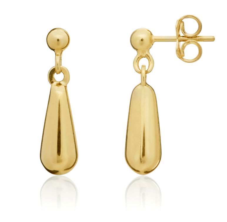 9ct Yellow Gold Short Bombe Drop Earrings – 19x5mm