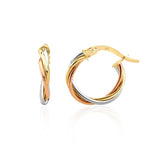 9ct Three Tone Gold Russian Wedding Hoop Earrings — 14mm
