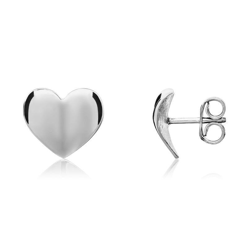 9ct White Gold Polished Concave Heart Stud Earrings - 11mm