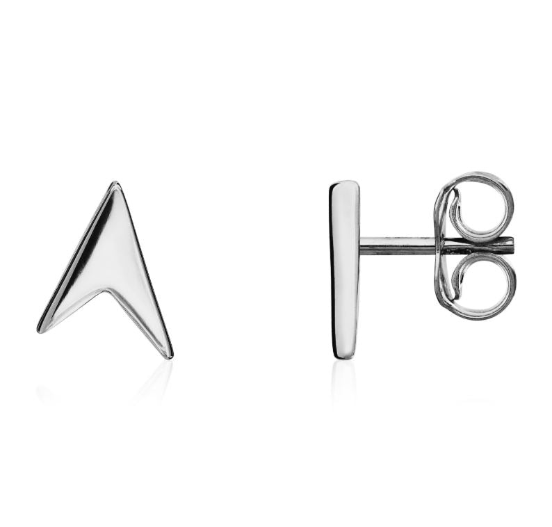 9ct White Gold Polished Angular Chevron V-Shape Stud Earrings — 8mm x 6mm